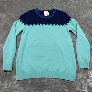 Clements‎ Ribeiro POP Blue Teal Zigzag Lambswool Blend Sweater Womens XL